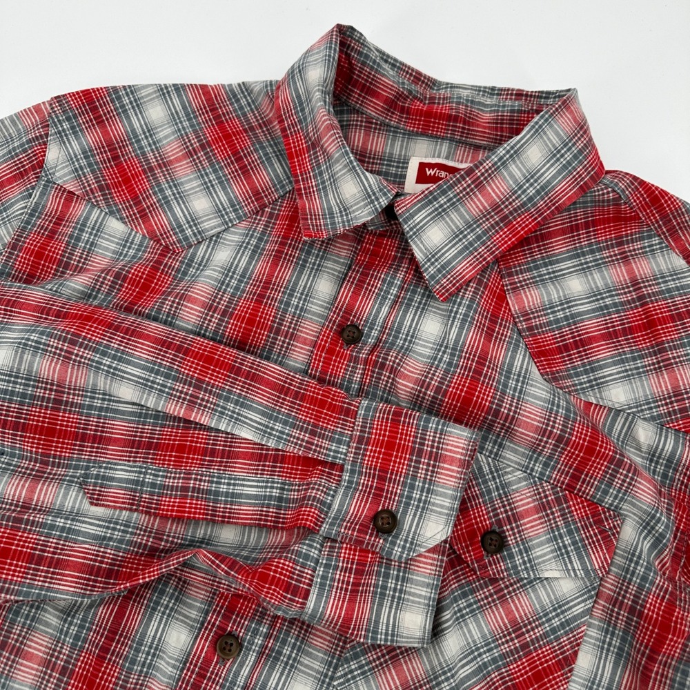 Wrangler Mens Red Plaid Western Button Shirt Long Sleeve Medium Rugged Rodeo